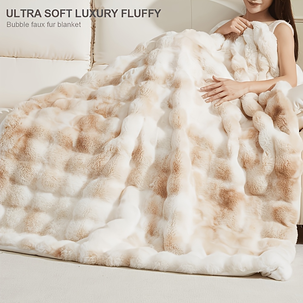 Luxury Soft Fluffy Faux Rabbit Fur Blanket, Cozy Plush Throw